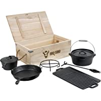Los mejores  - BBQ-Toro Dutch Oven Set con Caja de Madera I 7 Piezas I Hierro Fundido I Curado I Horno Holandés I Plancha I Sartén I…